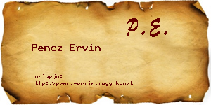 Pencz Ervin névjegykártya